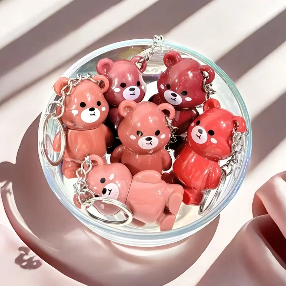 クマのキーホルダー、マットバニーリップスターペンダント、ファイングリッターリップグロス、透明ジェリーシャインリップオイル4個セット、長持ちするリップスティック