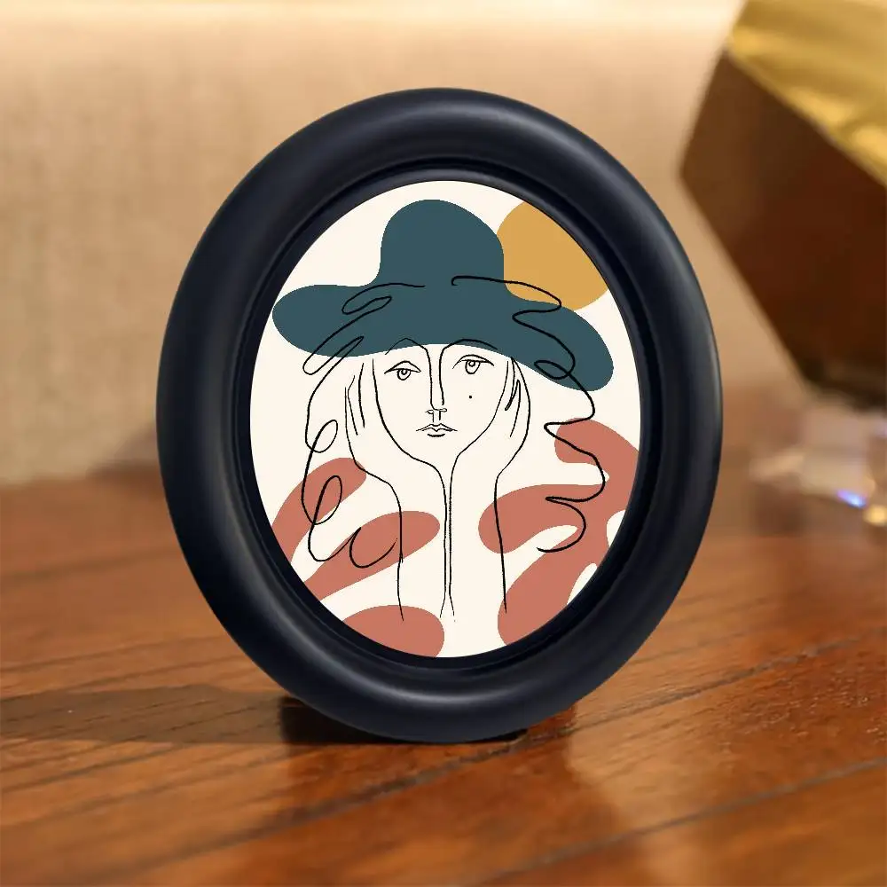 Abstract Line Face Print Girl Back Wooden Elliptical Photo Frame, Perfect for Home & Holiday Decoration, Great Gift Choice