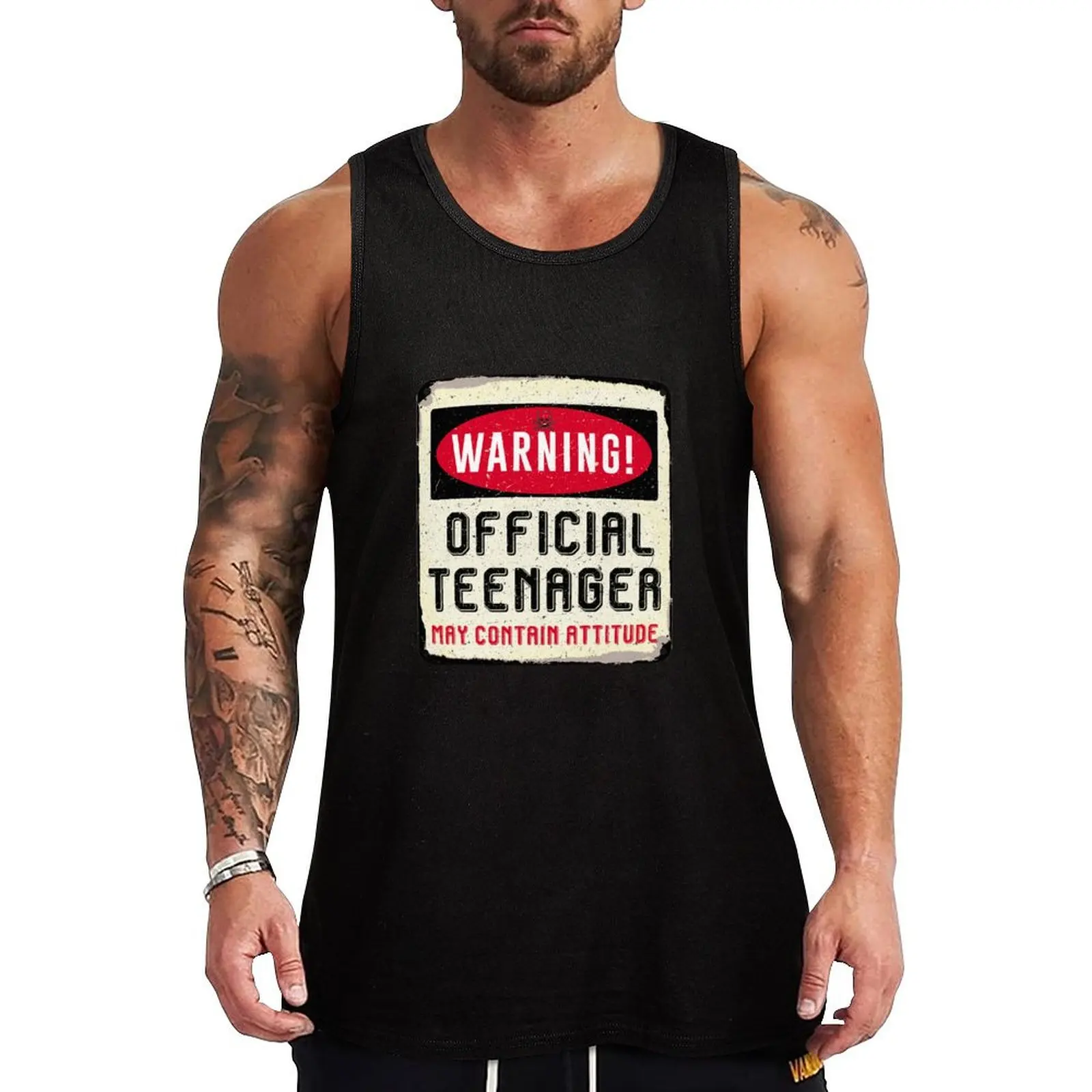 

warning official teenager may contain attitude Tank Top Gym wear Men's t shirt
