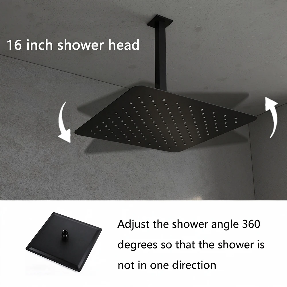 Modern Matte Black Concealed Shower Faucet System Wall Mounted Thermostatic Digital Rain Shower Set Ceiling Top Spray Body Jets