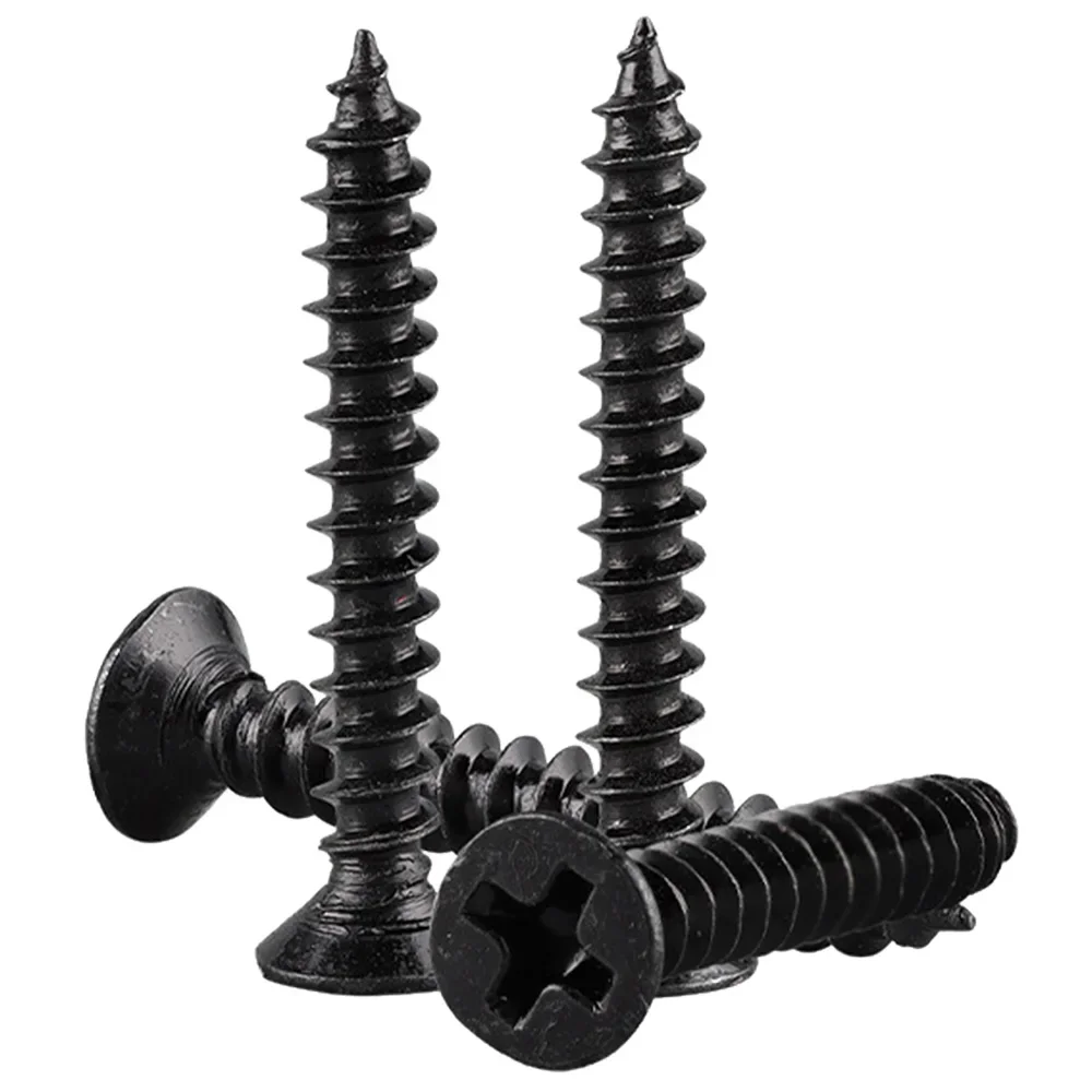 100pcs Black 304 A2-70 Stainless Steel M1.7 M2 M2.5 Cross Phillips Flat Countersunk Head Self Tapping Wood Screw GB846