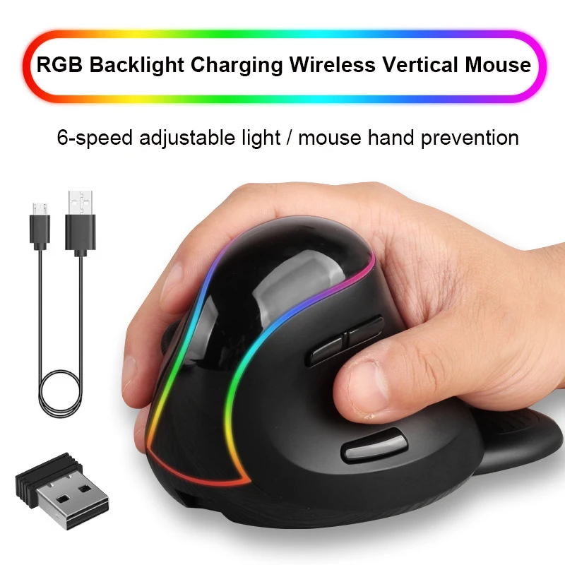 

2.4G Vertical Mouse Ergonomic Mice Rechargeable 3200 DPI 6 Lighi USB Wireles Mouse for Mac Gamer 2400DPI Gaming Mause For Laptop