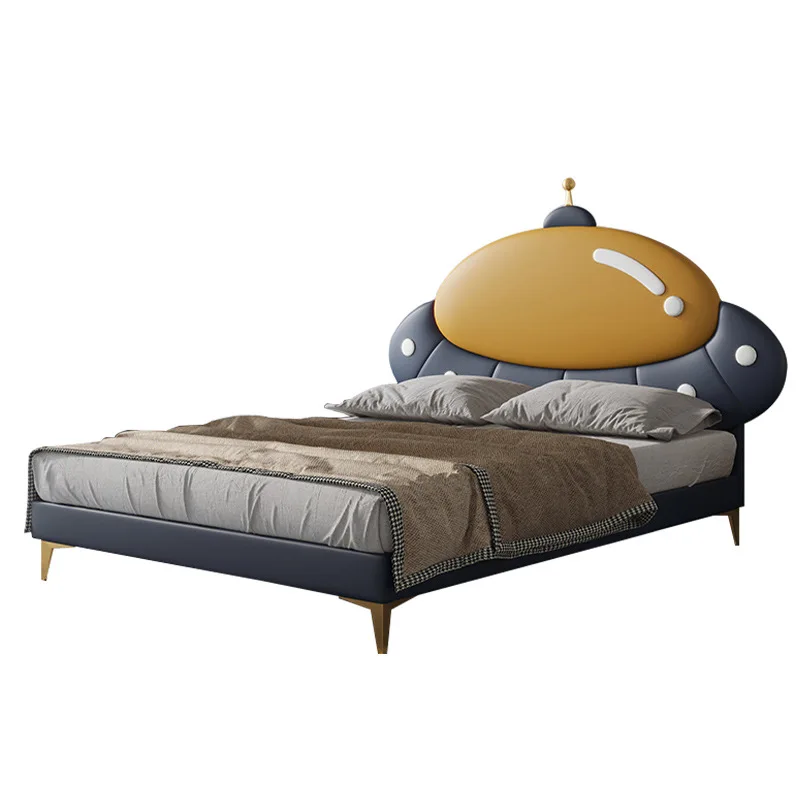 

Spaceship boy single bed, light luxury modern space animation flying saucer boy bedroom leather bed