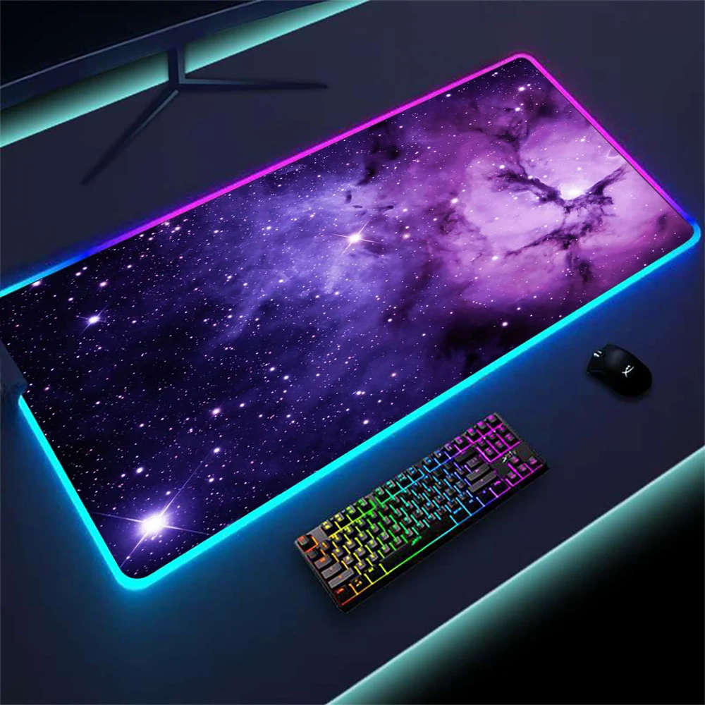 Universe Gaming Mause Pad Rgb Led Starfield Carpet Gamer Luminous Galaxy Pc Neon Milky Way Large Mousepad Space Gaming Accessory