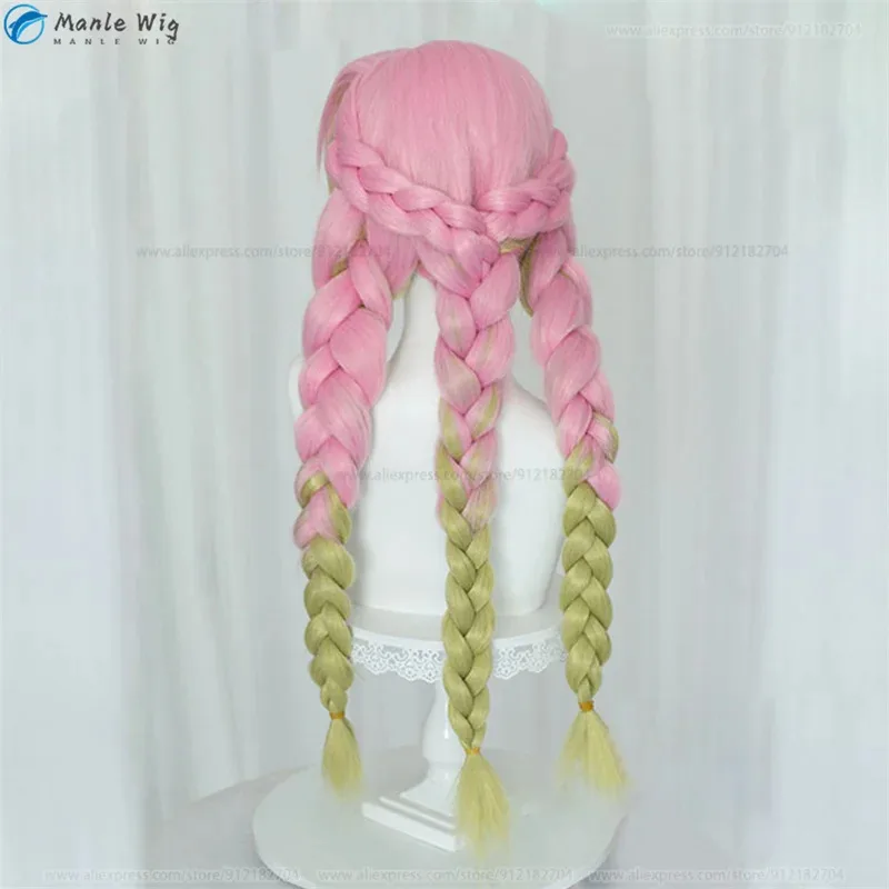 High Quality Anime Kanroji Mitsuri Cosplay 85cm Gradient Braids Mitsuri Kanroji Cosplay Anime Wigs Heat Resistant Synthetic Hair