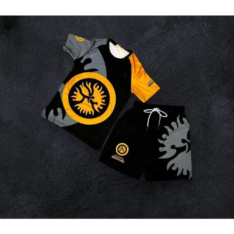 

2026 Summer Wrestling Sports Set Men's Camo Graphic Short Slevee T-shirts & Shorts Quick Drying MMA Training Combat Suit MOTO