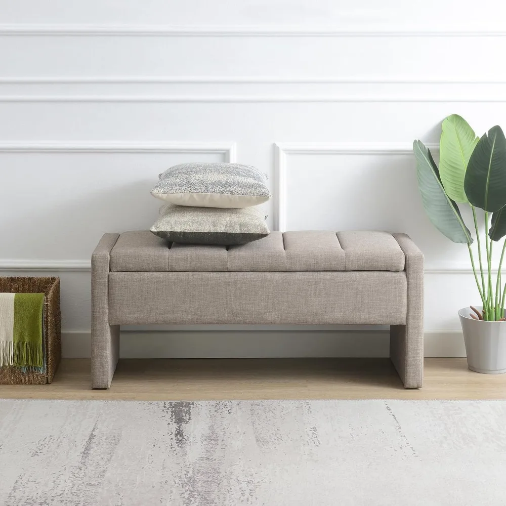 

Ottoman with Storage, End of Bed Storage Bench, Entryway Bench - Linen Upholstered Multi-Functional Footrest for Bedroom