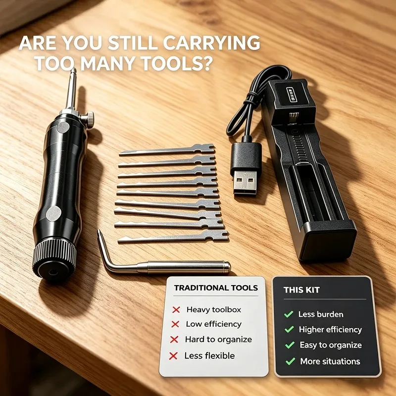 Tungfull Rechargeable Electric Lock Pick Set Professional Handheld Locksmith Tool Kit with Complete Replacement Lock Pick Blades