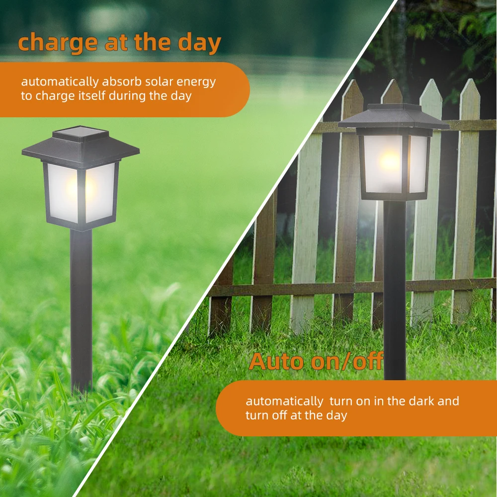 6pcs Waterproof Solar Torch Light Outdoor Decorative Lighting with Flickering Dancing Flames Auto On/Off