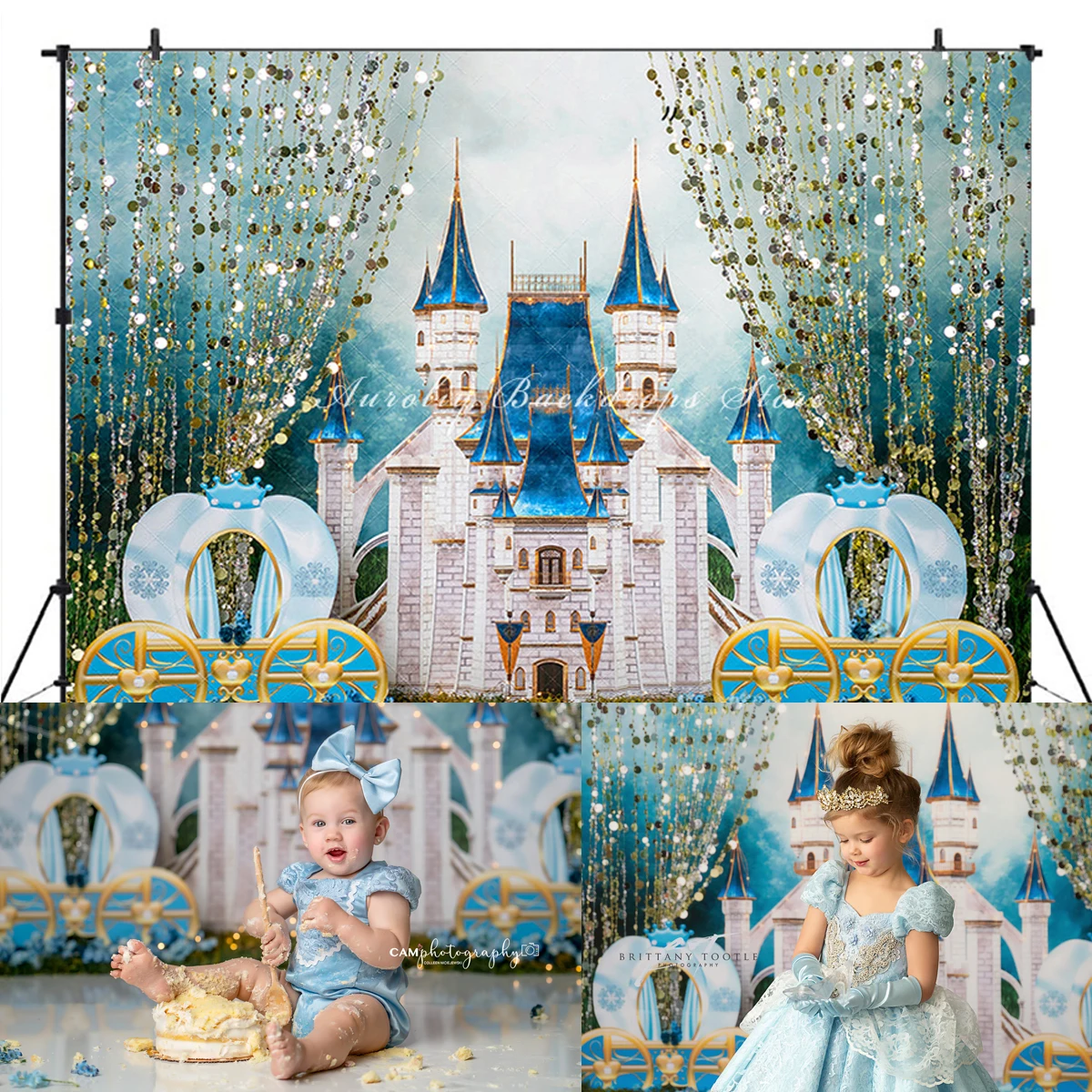 Castle Princess Backdrops Kids Baby Photography Props Child Photocall Props Birthday Cake Smash Castle Carriage Background