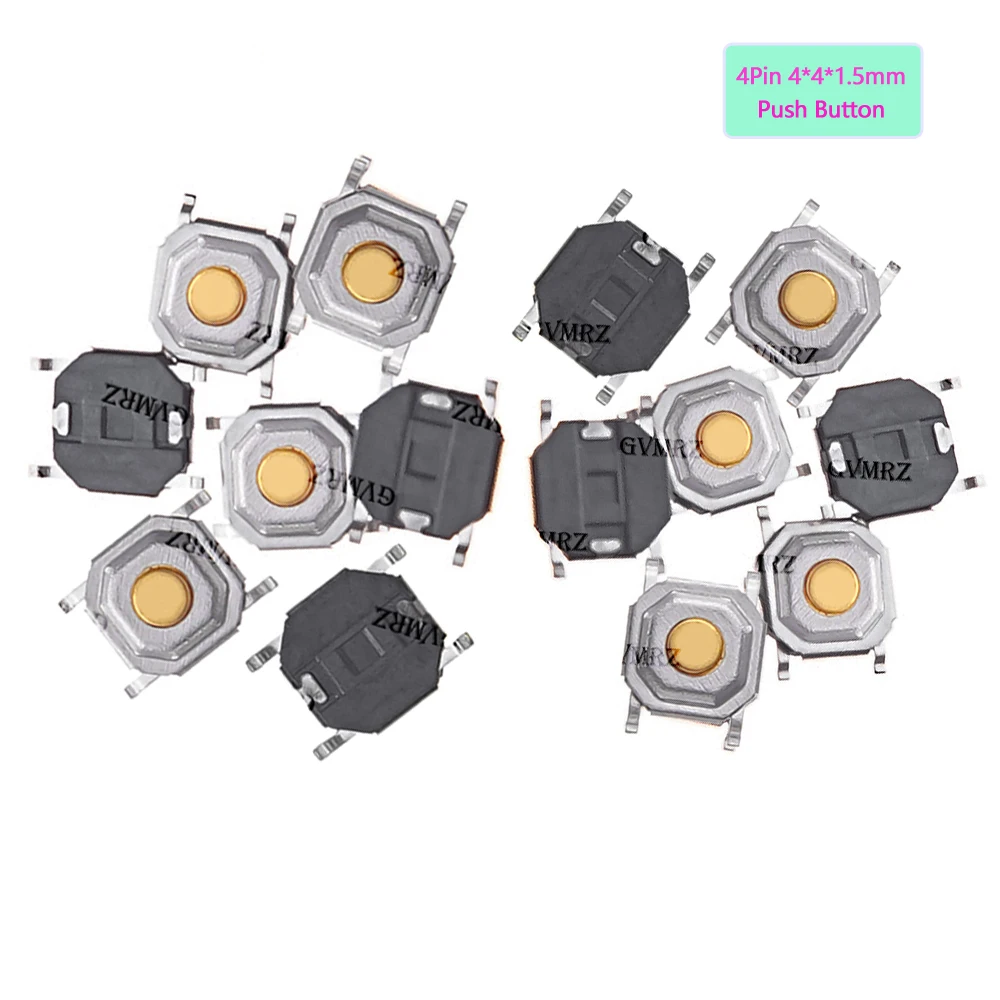 

100 шт. 4-контактные кнопки 4*4*1.5 мм с медными контактами, тактильные кнопки SMD 4X4X1.5MM, микропереключатели