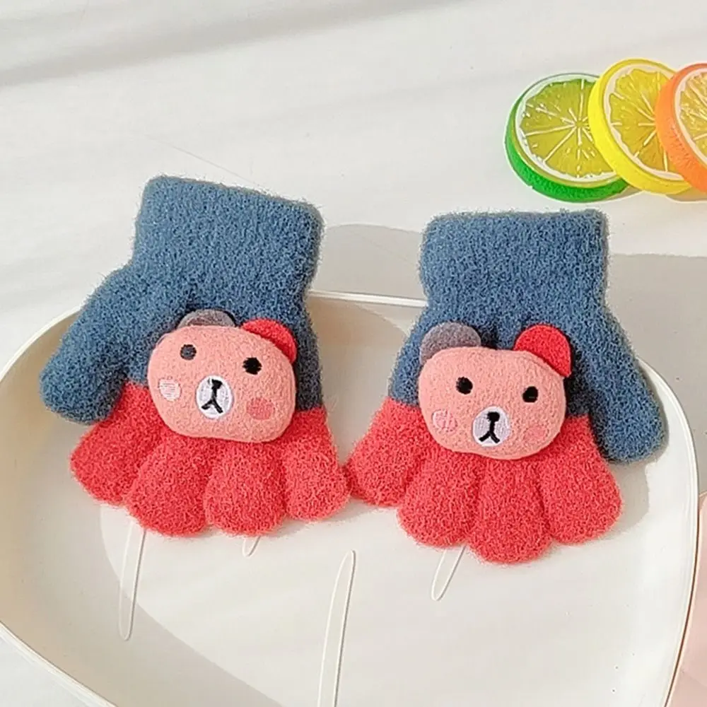 Baby Kids Warm Supplies Full Fingers Gloves Cartoon Bear Children Thickened Mittens For Boys and Girls Five Finger Gloves