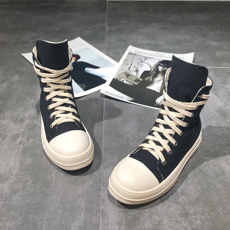 

High-top women's canvas platform-soled lace-up leather versatile couple sports board shoes dad shoes