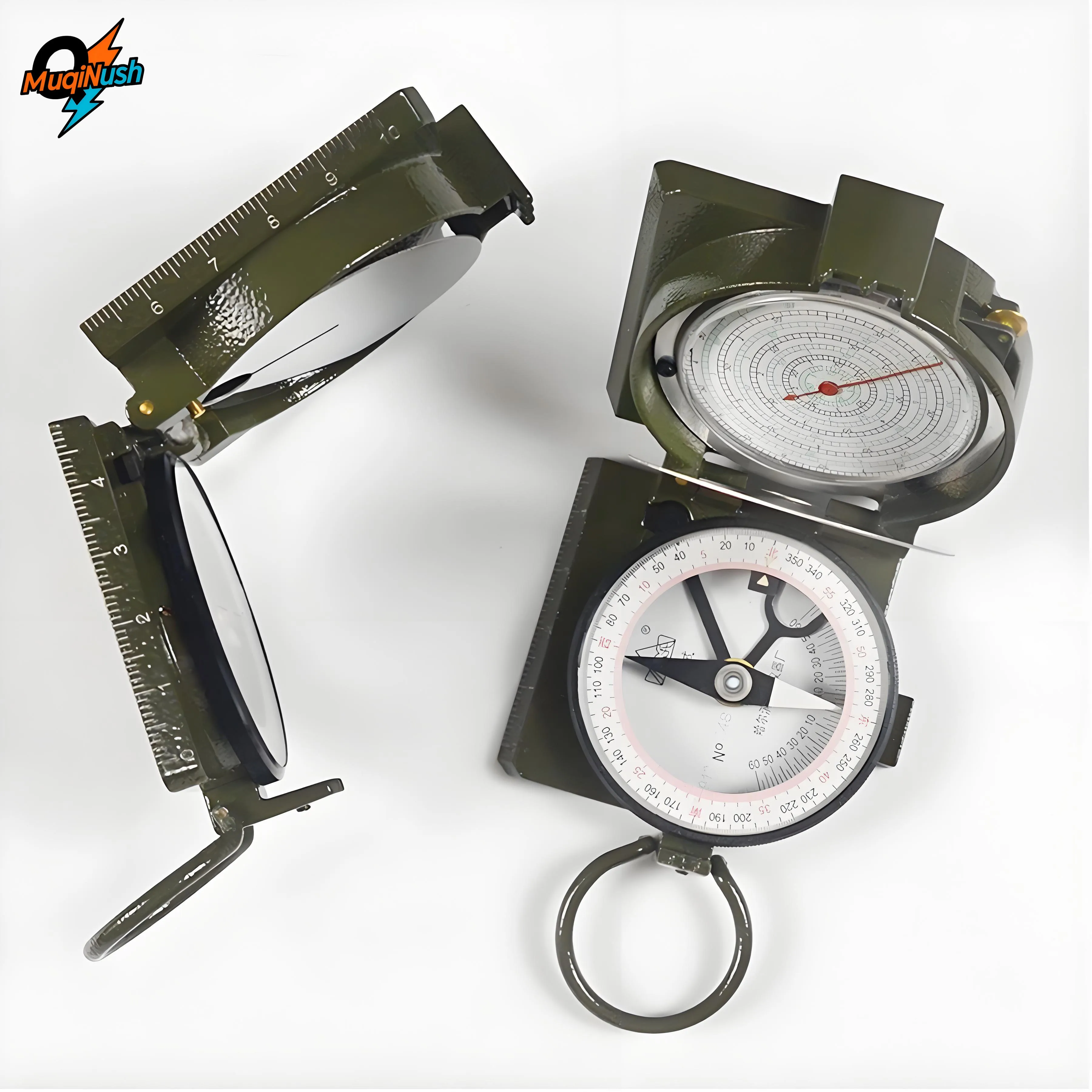 

MuqiNush 1 Pc Flip Military Green Waterproof Multifunctional Outdoor Lensatic Sighting Luminous Display Compass Hiking Camping