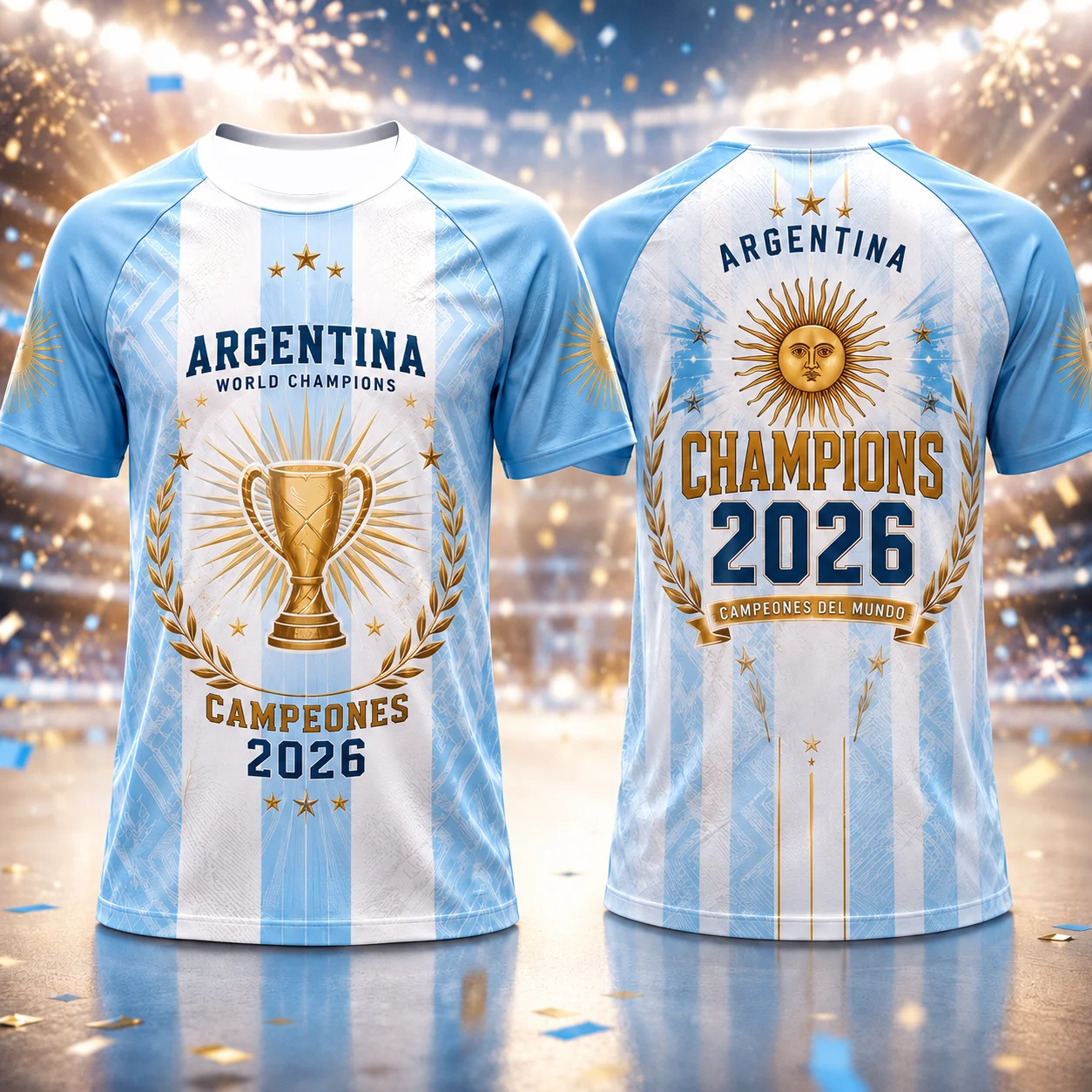 Argentina 2026 Champions T-Shirt Women’s 3D Print Polyester Short Sleeve Quick Dry Breathable Football Jersey Fans Gift