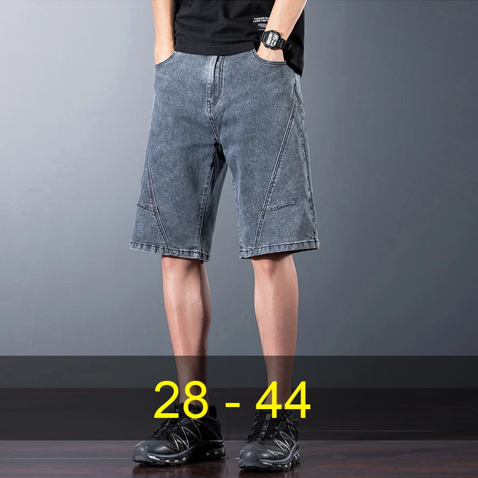 Vintage Cargo Denim Shorts Men Plus Size Jean Shorts Solid Color Fashion Casual Pocket Short Pants Male Big Size 44