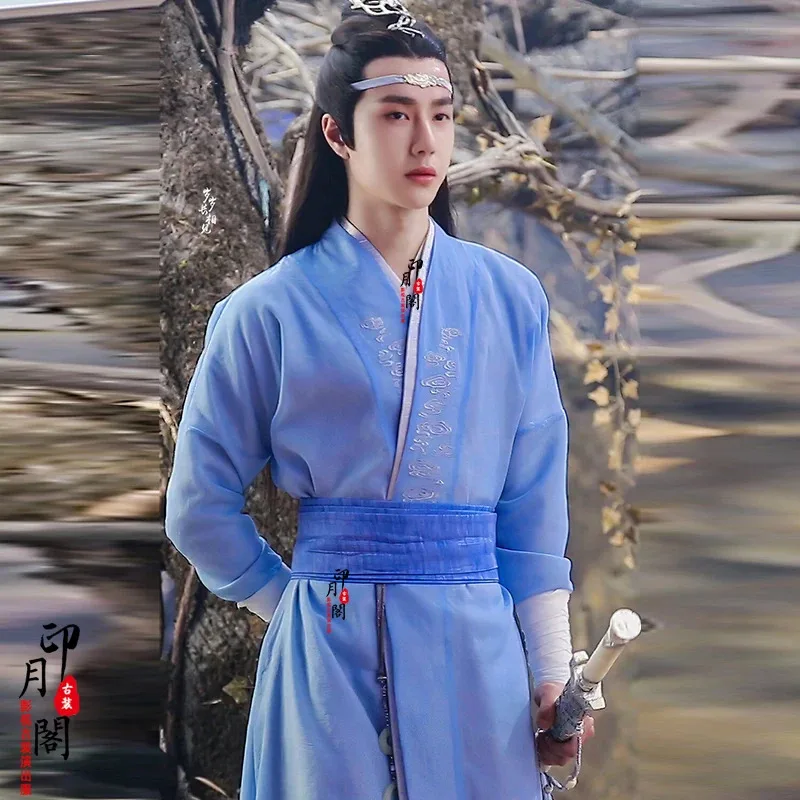 WU01 starożytny drukowanie farbowanie Hanfu chiński tradycyjny okres Weijin odzież oryginalny nieśmiertelny szermierz mężczyźni Cosplay HanfuJk5 *!