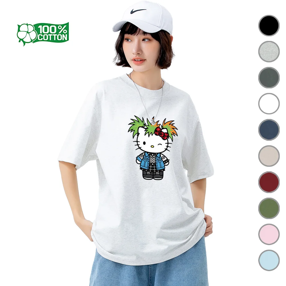 

Hello Kitty Rocker Graphic T-Shirt Sanrio Punk Attitude Design 100% Cotton Soft Unisex Round Neck Tee For Couples