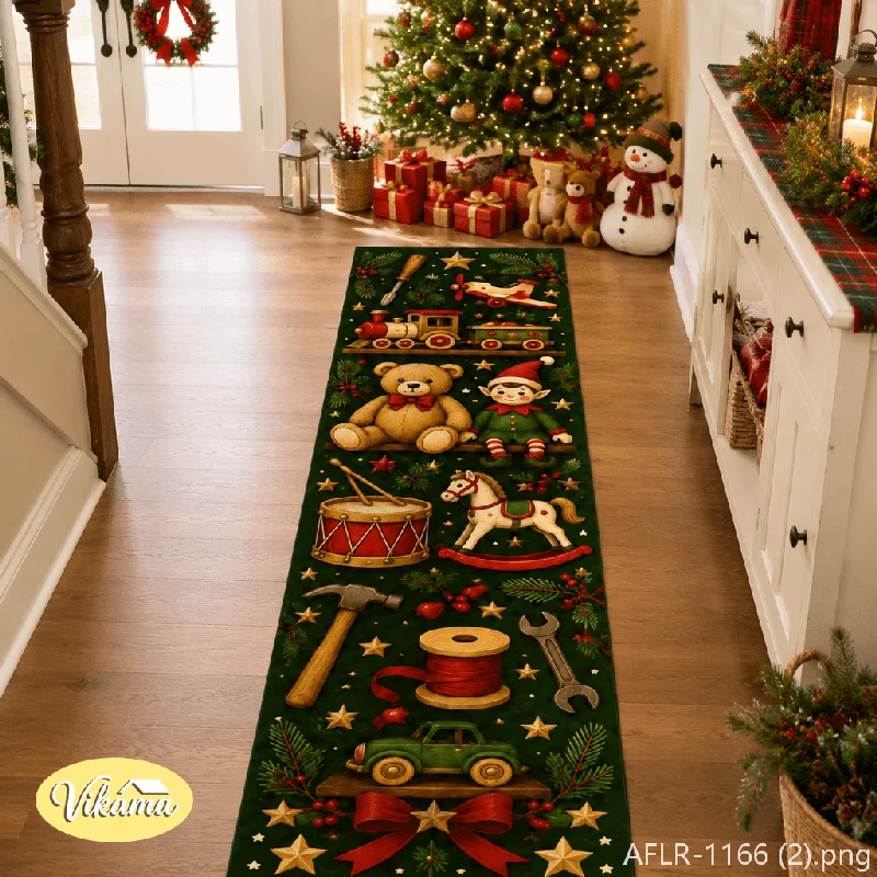 VIKAMA Retro Christmas Party Decorative Carpet, Anti-slip Corridor Floor Mat, Kitchen Carpet, Home Decoration