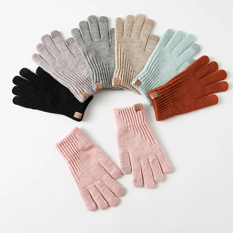 New winter fleece thickened warm knit gloves women's alpaca fit soft outdoor touch screen gloves