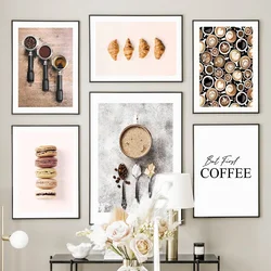 Coffee Bean Macaron Cake Croissant Wall Art Canvas Painting Nordic Posters & Prints Wall Pictures For Kitchen Dessert Shop Decor