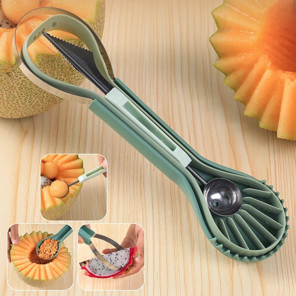 

3 In 1 Watermelon Slicer Cutter Scoop Fruit Carving Knife Fruit Platter Multifunctional Fruit Dig Pulp Separator Kitchen Gadgets
