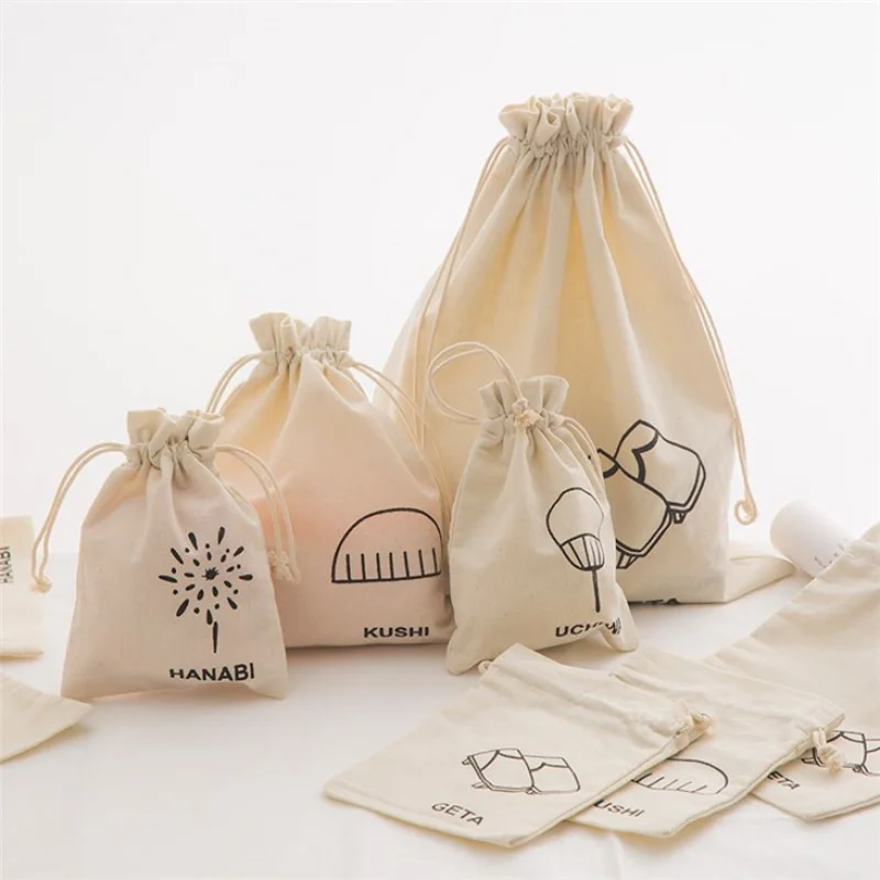 custom.Customized Natural Canvas Cotton Pouch Jewelry Shoe Dust Drawstring Pouch