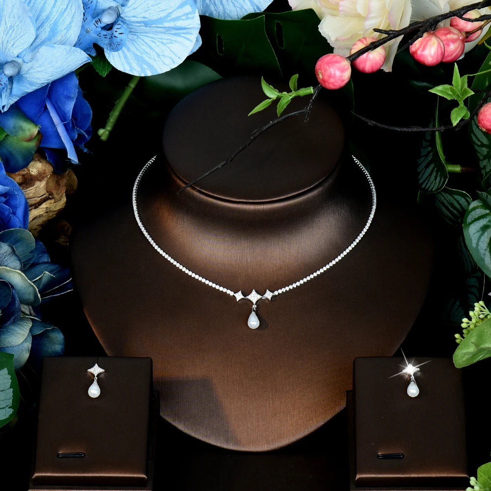 Popular Classic Everyday Simple Drop Pearl Necklace and Earrings Light Luxury Jewelry Set Women's Wedding Travel Ball Gift S1269