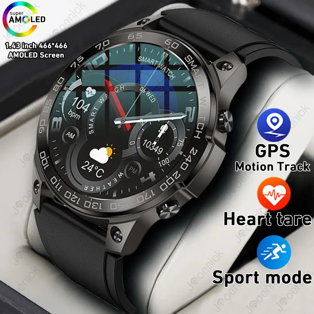 2024 New Smart Watch Men GPS Motion Track BT Call Sport Health Monitoring 400mAh Large Battery Always On Screen IP68 Smartwatch