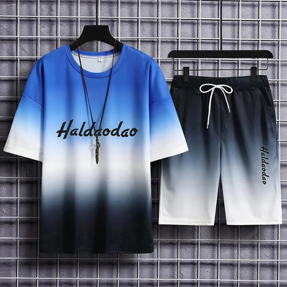 Summer Harajuku Hip Hop Men's Tracksuit 2 Piece Set Thin Soft Breathable Jogging Suit Male Short-Sleeved T-Shirt and Shorts Sets