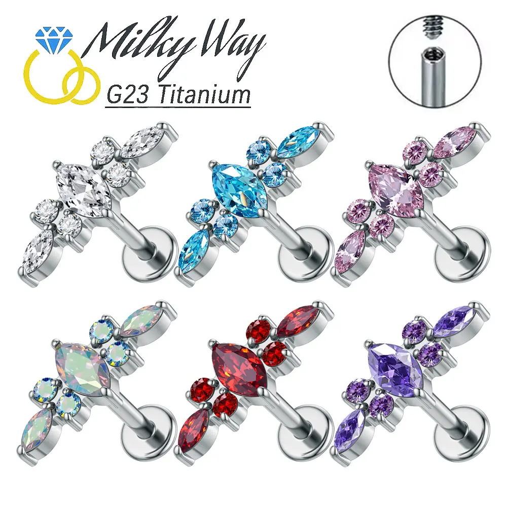 ASTM F136 G23 Titanium 16G Flat Back Stud Earrings 5A CZ Cartilage Helix Tragus Labret Piercing Jewelry for Women