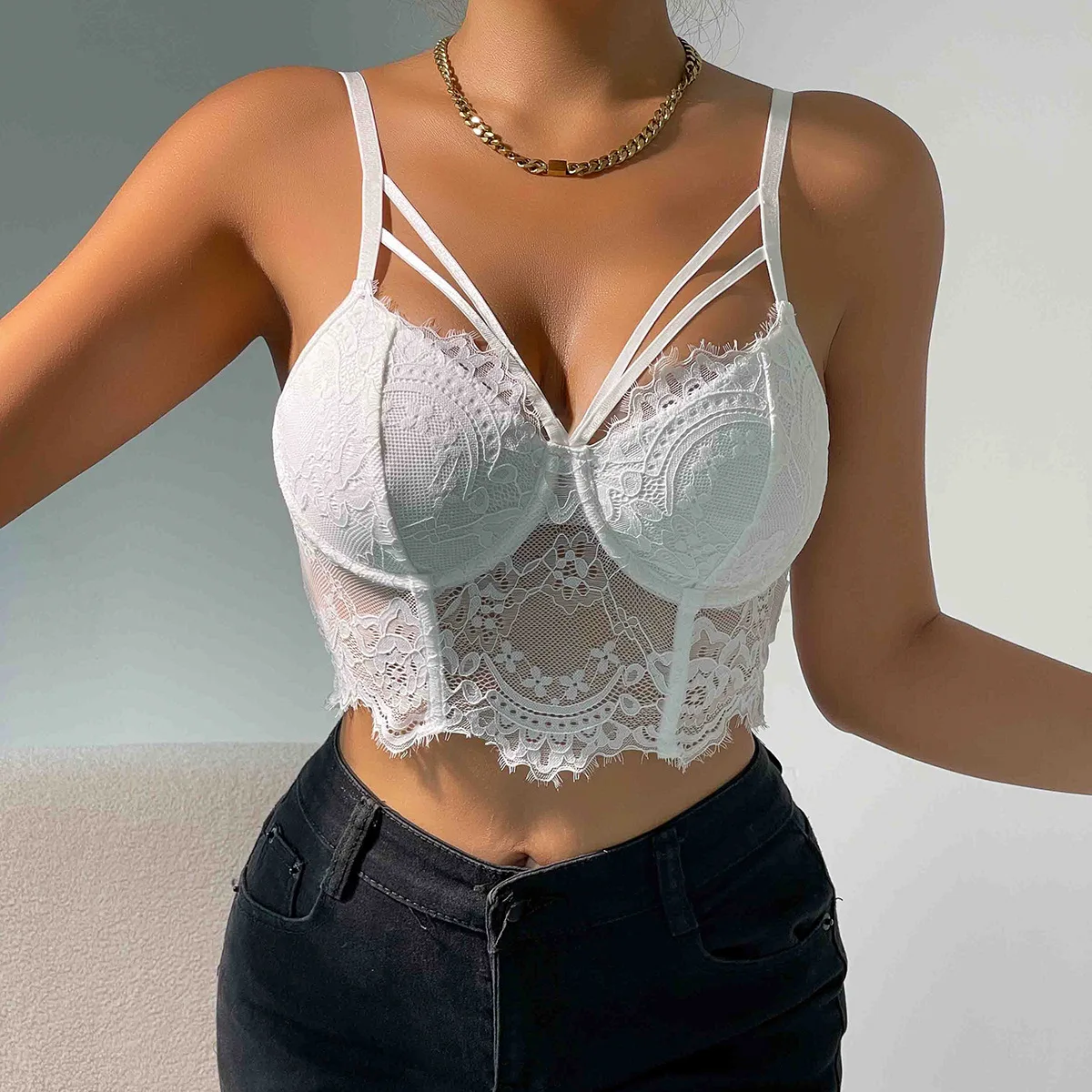 

Women Sexy Lace Mesh Corset Crop Tops Summer Casual Tank Tops Streetwear Halter Vest Lingerie Slim Sleeveless Suspender Camisole