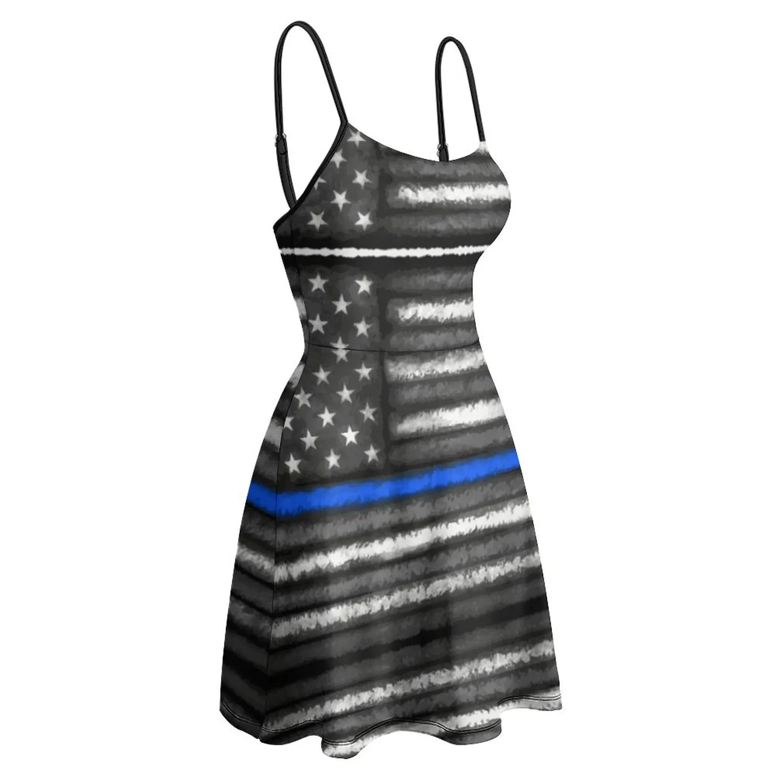 

Сексуальная поддержка полиции, тонкая синяя линия, потертый флаг США, первый ответчик, полицейский дептик, синий флаг, женское платье на бретельках для компьютерных фанатов