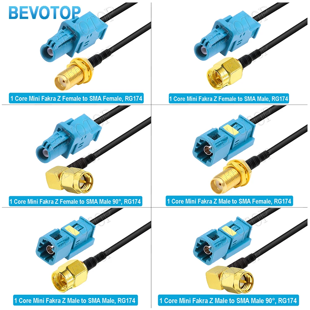 1PCS RSBG Type 1-Core Mini Fakra Z Male/Female to SMA Male/Female Jack Plug RG174 cable High Quality BEVOTOP Auto Wire Harness