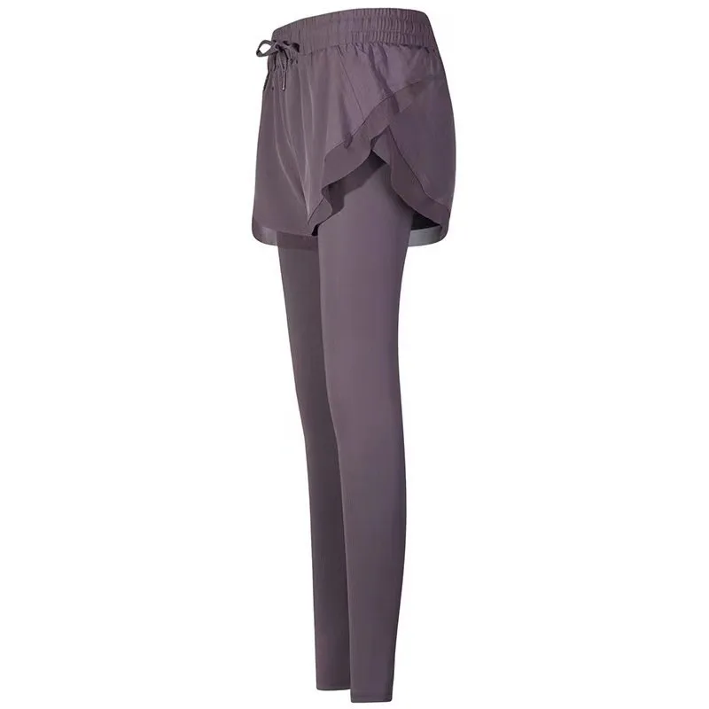 กางเกงกีฬาเอวยืดหยุ่น แห้งเร็ว แบบสองชิ้น กางเกงฟิตเนส วิ่ง กระชับสัดส่วน ยกกระชับสะโพก กางเกงโยคะ ผู้หญิง