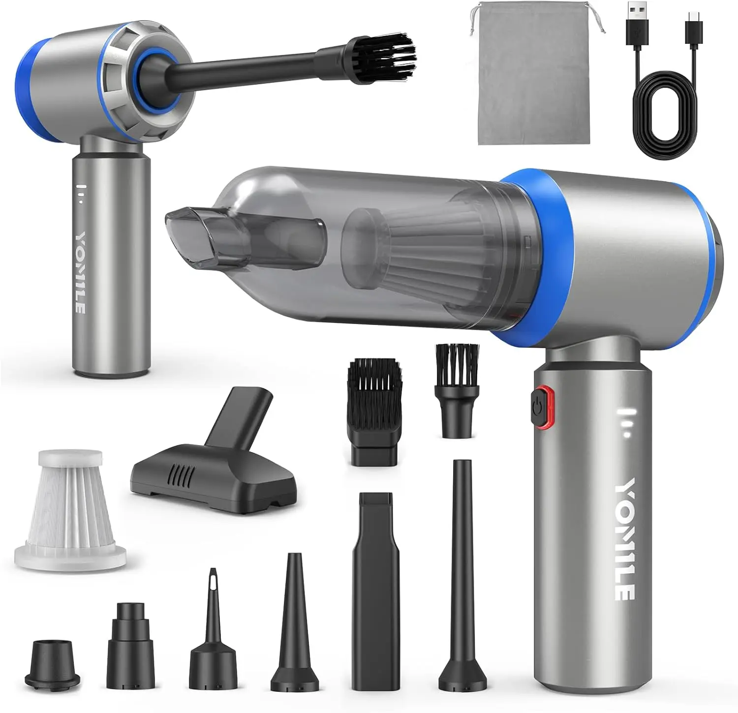 

Беспроводной пылесос и воздуходувка 2-в-1, мощность всасывания 27000 Па, скорость вращения 250000 об/мин, аккумулятор 9000 мАч для уборки в автомобиле, дома и офисе