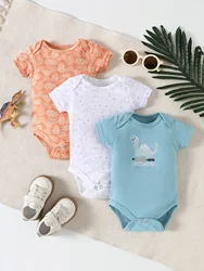 3PCS Summer Baby Short Sleeve Triangle jumpsuit Cartoon Dinosaur Pattern and Leaf Pattern jumpsuit 0-9 Months Boys' jumpsuit