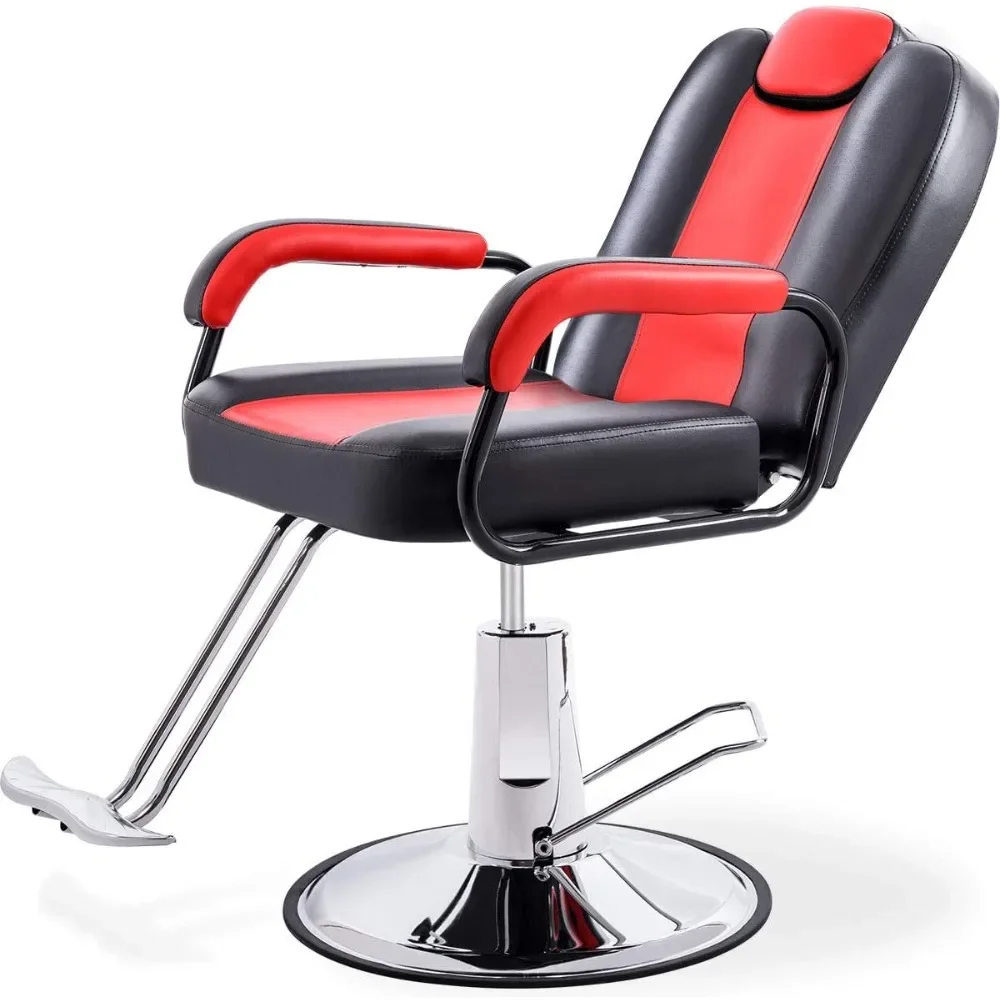 

Hydraulic Recliner Barber Chair for Hair Salon with 20% Extra Wider Seat & Heavy,Salon Beauty Equipment (Black & Red).