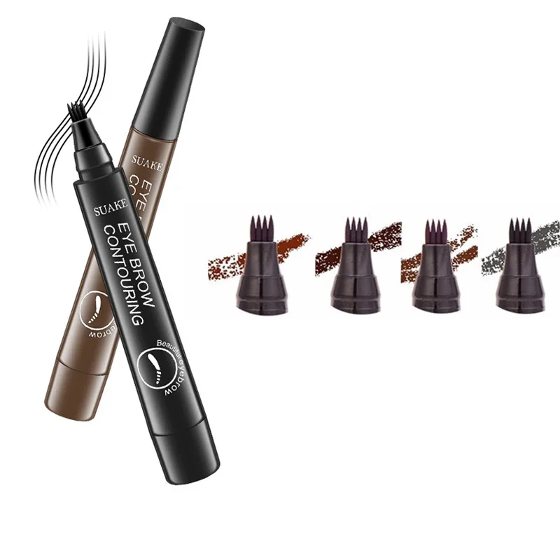 5 colors Eyebrow Pen Waterproof 4 fork tip eyebrow tattoo pencil long lasting natural dark brown liquid eye brow pencil