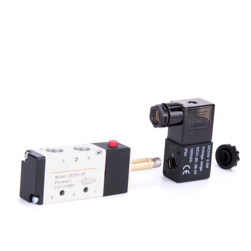 Pneumatic Electric Solenoid Valve 5 Way 2 Position Control Air Gas Magnetic Valve 4V210-08 12V 24V 220V Coil Volt