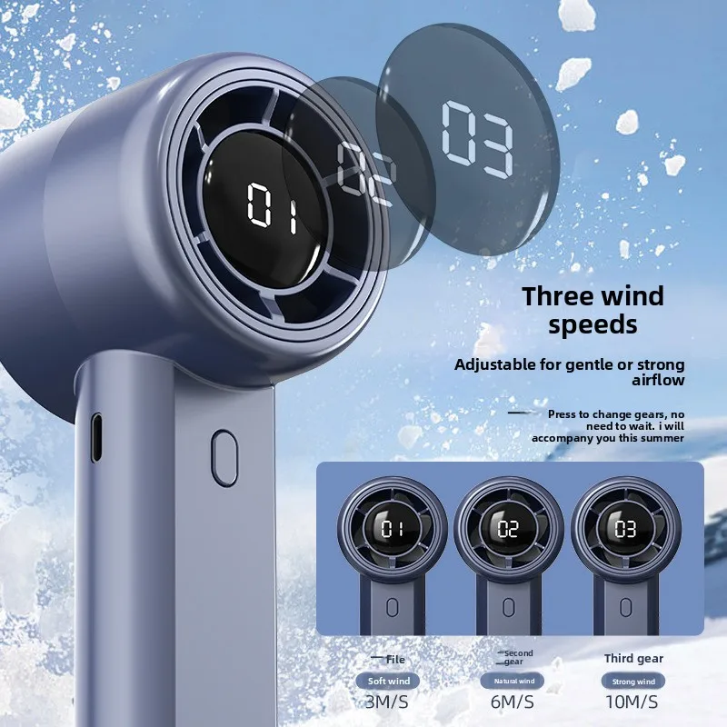 

With USB Charging Function High Speed Handheld Fan With Powerful Wind Force Portable And With Digital Display For Outdoor Use
