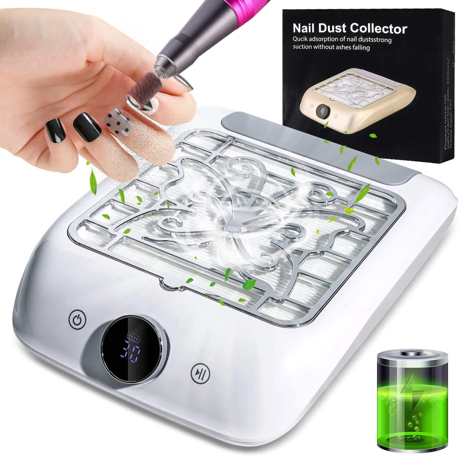 

Перезаряжаемый пылесос для ногтей, 3000 об/мин, низкий уровень шума, регулируемая скорость, пылесборник для ногтей, профессиональный пылесборник для гель-гтей