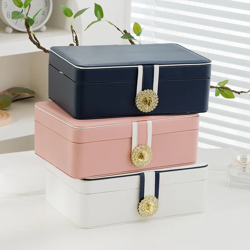 

Double Layer Jewelry Box Organizer Large Capacity PU Leather Storage Ring Box Earrings studs Jewelry Display Jewelry Packaging