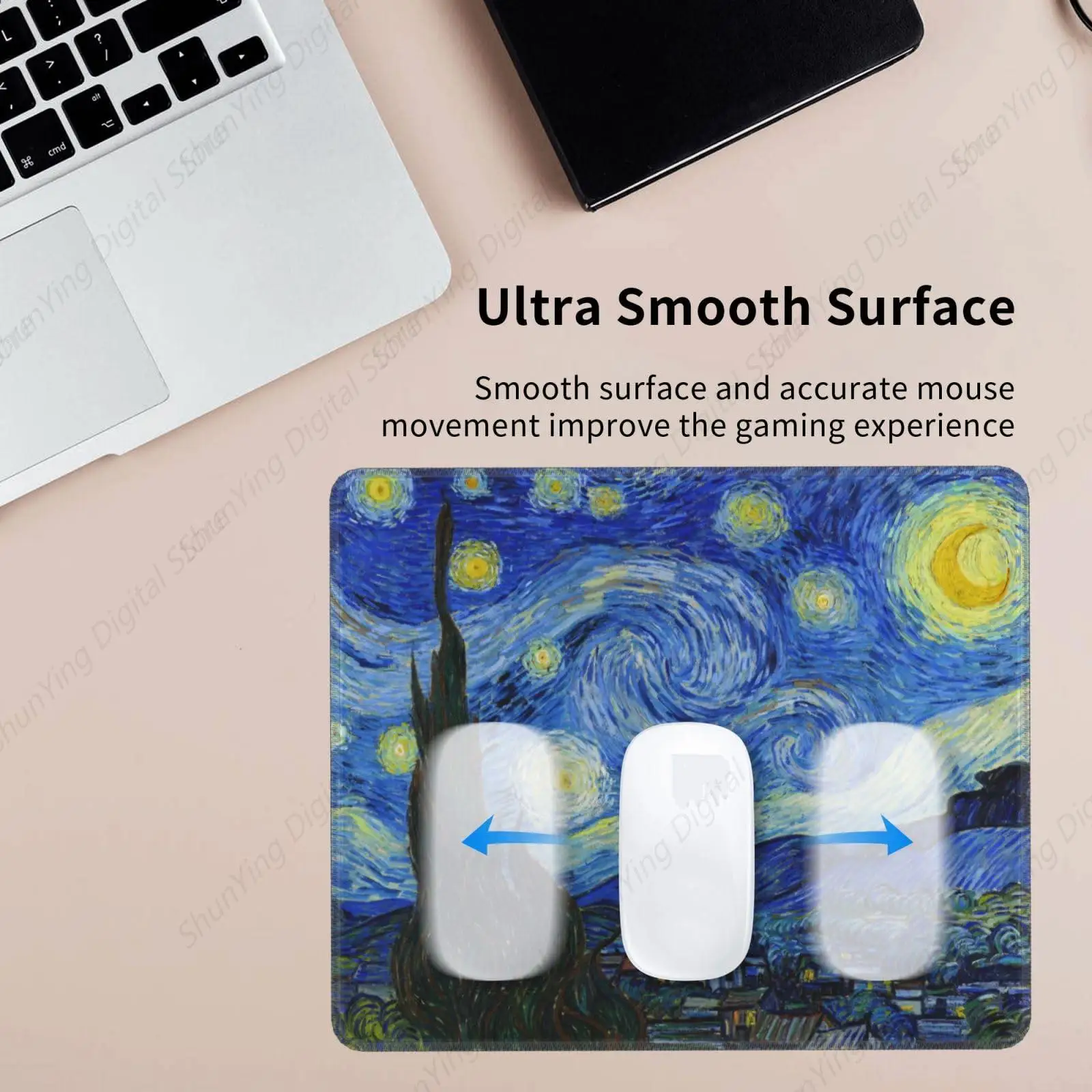 Van Gogh Starry Night Mouse Mat Square Table Mat Stitching Edges Suitable For Home Office Gaming Mouse Mat 25*30cm