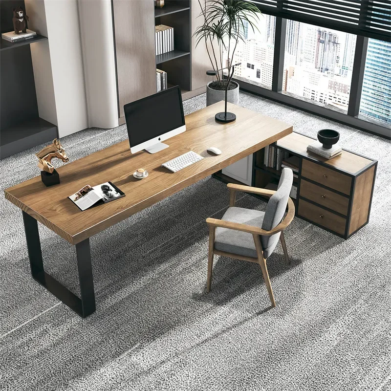 for Solid Wood Boss Table General Manager Desk Modern President Office Furniture Computer Desk with Side Cabinet