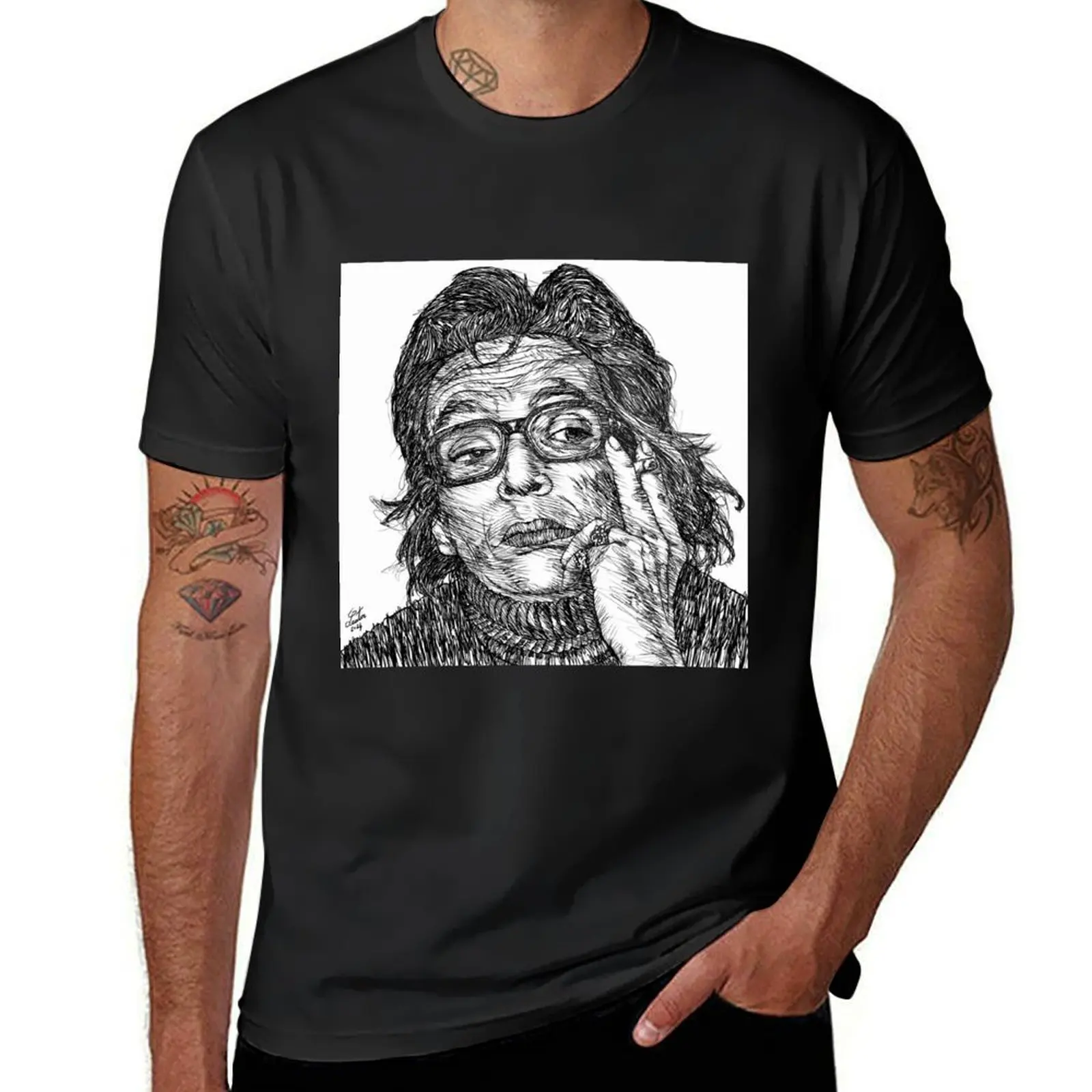 MARGUERITE DURAS ink portrait .1 T-Shirt vintage summer clothes mens champion t shirts