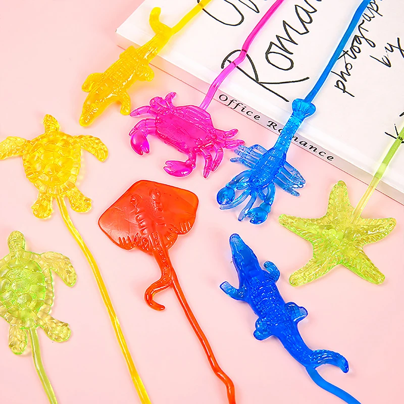 5Pcs Sea Animal Elastic Sticky Hand Toy Lobster Starfish Tricky Toy Sticky Palm Climbing Wall Toy Kid Party Favors