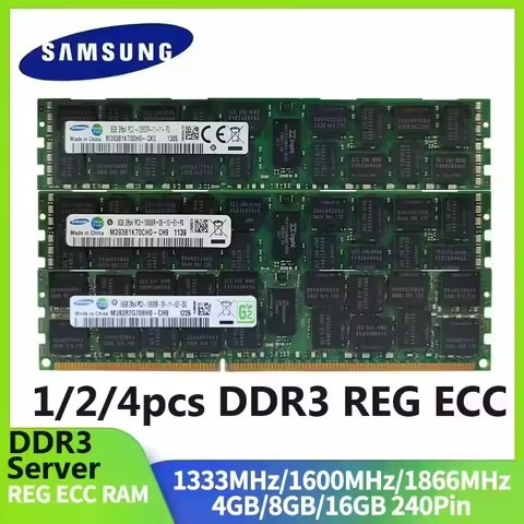 1/2/4 pièces serveur mémoire RAM Samsung serveur mémoire DDR3 REG ECC mémoire enregistrée 16GB 8GB 4GB RAM 1866 1600 1333MHz PC3-12800R
