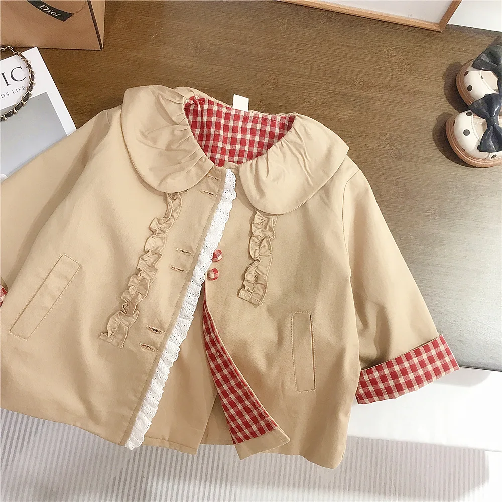 

Girls' Windbreaker for Spring and Autumn Fashionable and Casual Autumn Doll Collar Jacket for Baby Girls