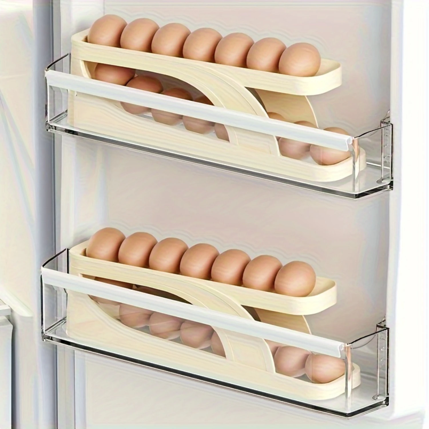 Egg  Box, Household Large Capacity Refrigerator Side Door Special Double Layer Slide Automatic Rolling Egg Box (2pc)